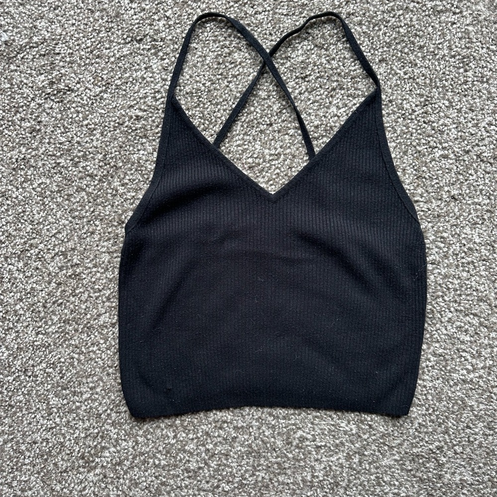 Kendall & Kylie Black Ribbed Cropped Tank Top